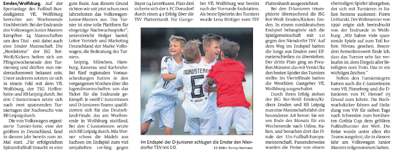 D-Junioren der JSG Rot-Weiß / Kickers Emden gewinnen das Volkswagen Junior-Master Finale in Wolfsburg