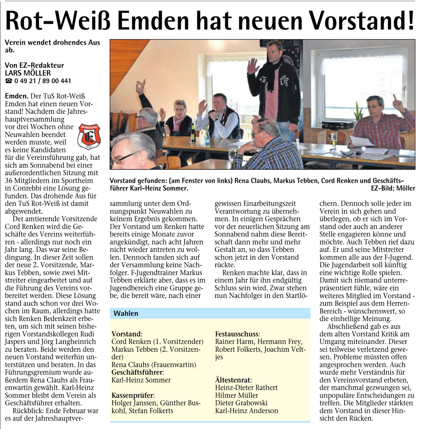 Rot-Weiß Emden hat einen neuen Vorstand Vorstand gefunden: Rena Clauhs <a href=